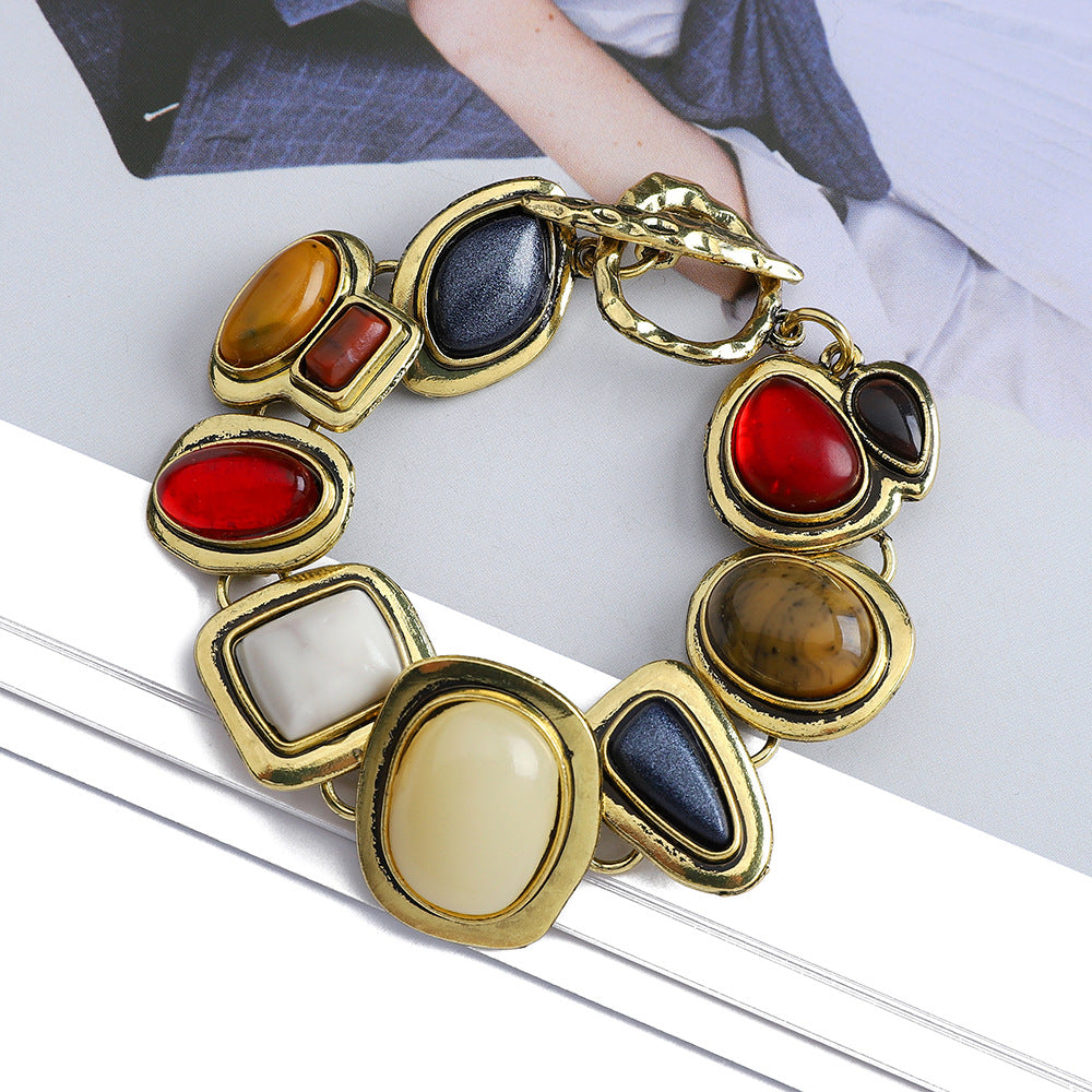 Colorful natural stone crystal glass exaggerated bracelet women's high-end accessory - V.I.P Digital Presence