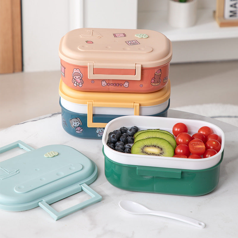 Cartoon cute portable square single layer lunch box with handle lunch box