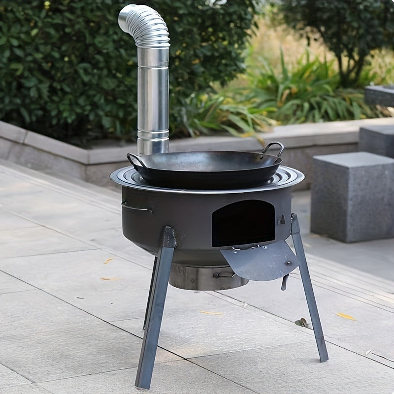 Round Wood-Burning Camp Stove Set with Chimney Pipe, Tripod Legs and 13.78- or 16.93-Inch Diameter Options — image 7