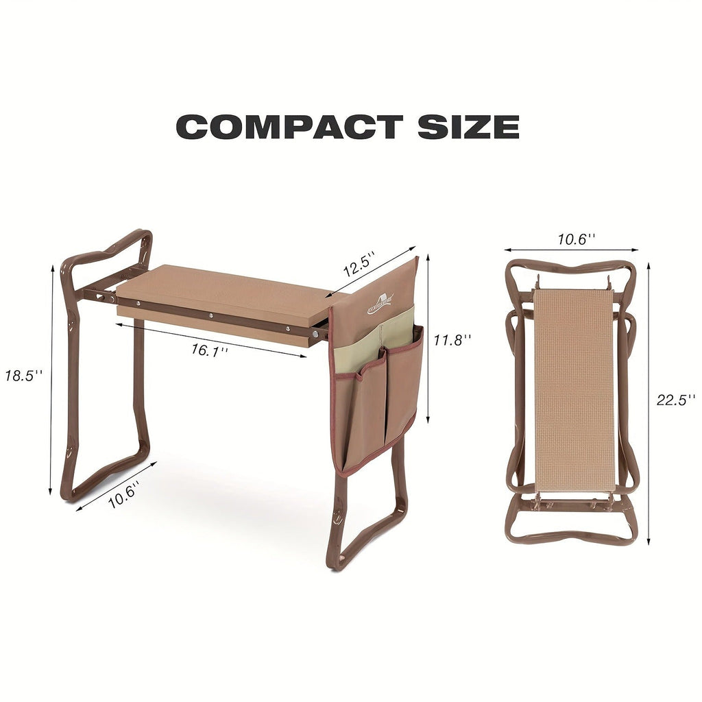 Garden Kneeler and Folding Seat with EVA Foam Pad and Side Tool Pocket, Brown Two-Position Gardening Bench — image 5