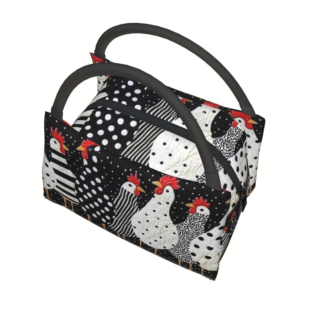 Chicken Print Lunch Bag Tote, 11 x 6.3 x 6.7 Inches with Top Zipper and Dual Carry Handles — image 6