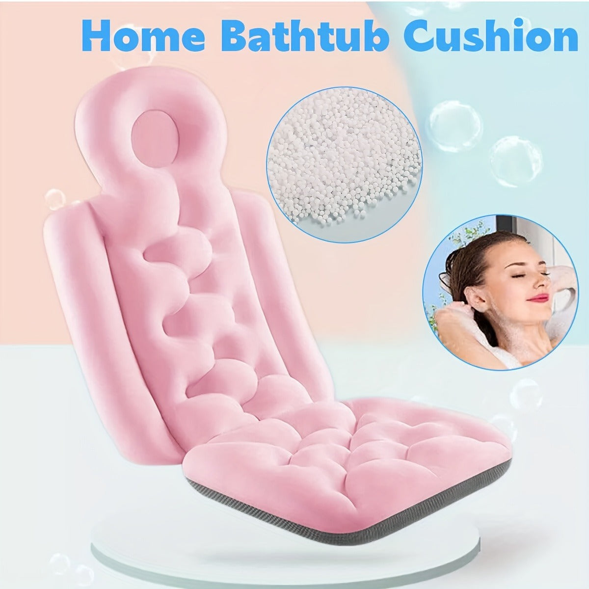 Pink Full-Body Bathtub Cushion in 93 × 40 cm Size with Contoured Headrest and Hanging Loop — image 5