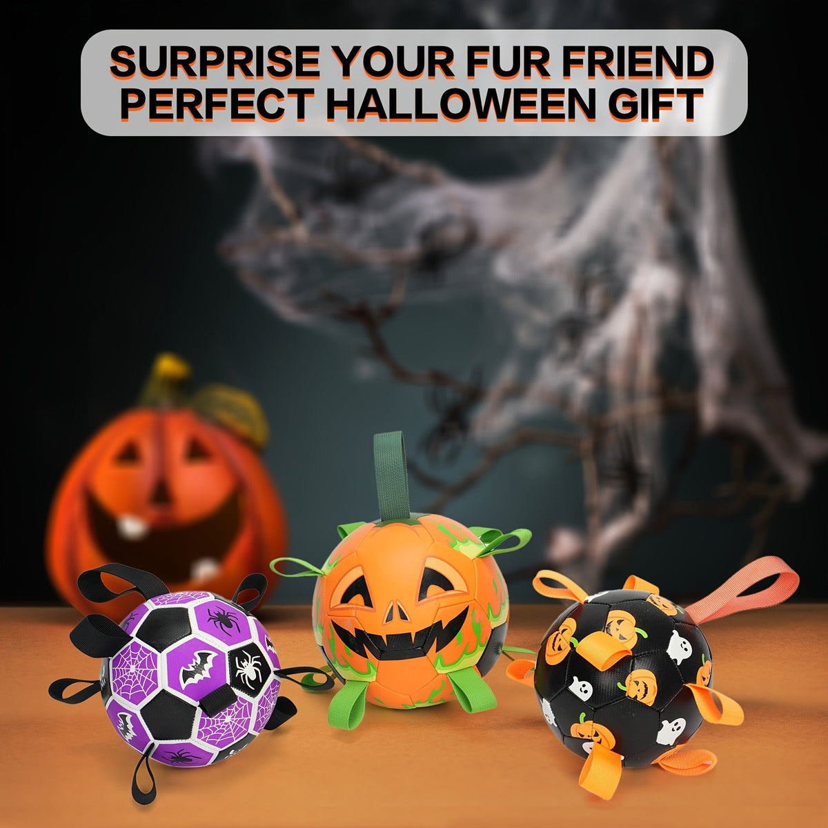 Dog Toy Halloween Pumpkin-Ghost Football with Pump, Strap and 6 or 7.28-Inch Size Options for Dogs — image 8