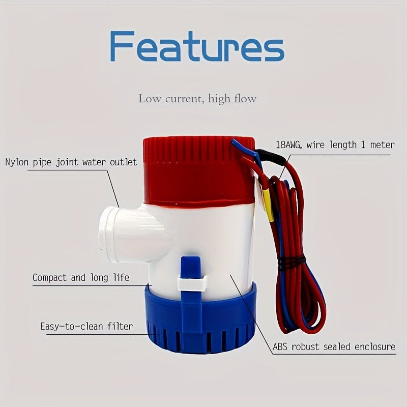 12V 1100GPH-Label Submersible Bilge Pump with Cylindrical Strainer and Side Outlet for Boat or RV Drainage — image 2