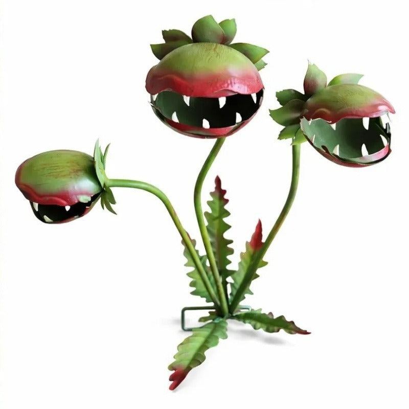 3D Metal Garden Sculpture Plaque – Scary Three-Head Flower Eating Monster Outdoor Lawn Decoration — image 6