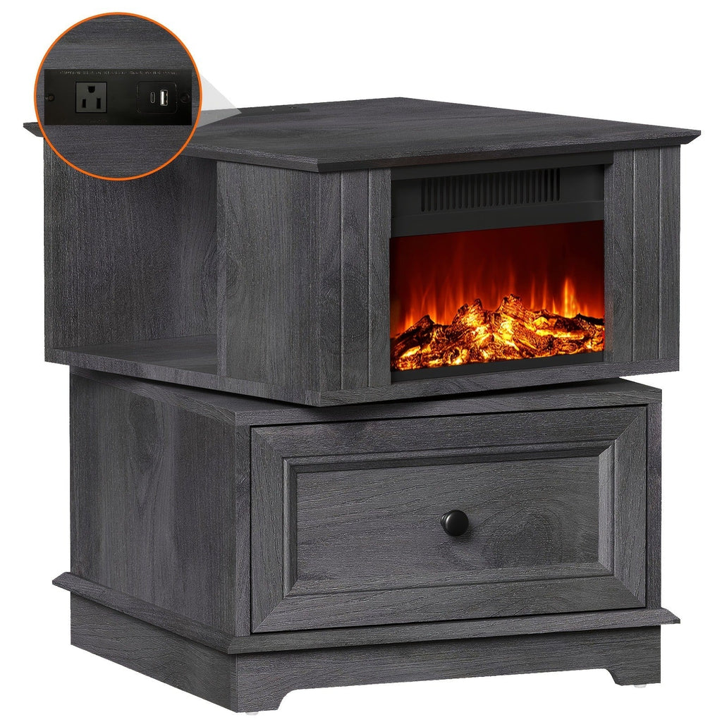 Electric Stove Heater End Table Rotatable Fireplace Side Table 1400W 4800 BTU Indoor Heater with Storage for Garden, Patio an