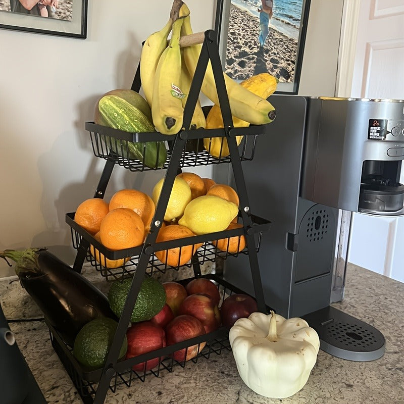 Fruit Basket Kitchen Organizer 2 or 3 Tier Metal Stand with Removable Wooden Handles for Countertop — image 7