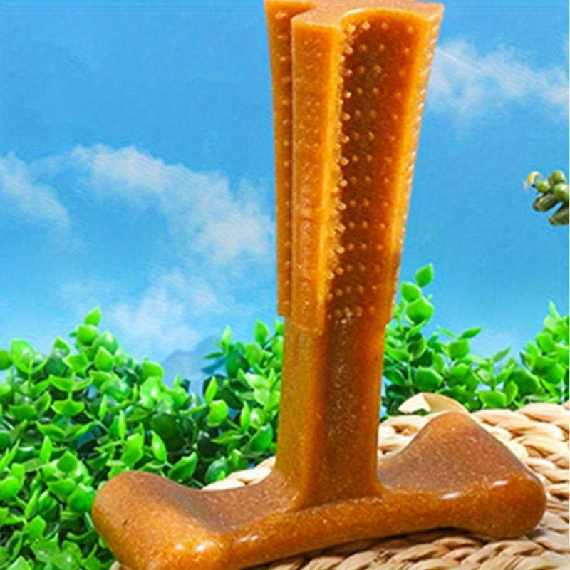T-Shaped Textured Dog Chew Toy in Brown with Raised Nubs and Approx. 7.28 x 5.59-Inch Size — image 5