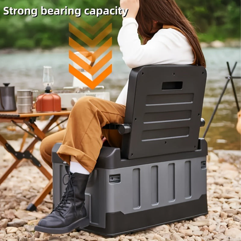 Folding Storage Box & Fishing Stool 2-in-1, Large Portable Organizer with Backrest for Car Trunk — image 7