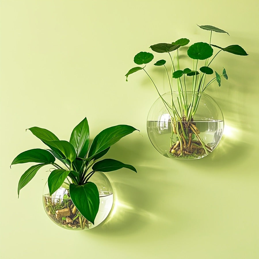 Wall Hanging Glass Terrarium Planter Oblate Flower Vase for Hydroponics Plants Bathroom Home Office Living Room Decor Set of 