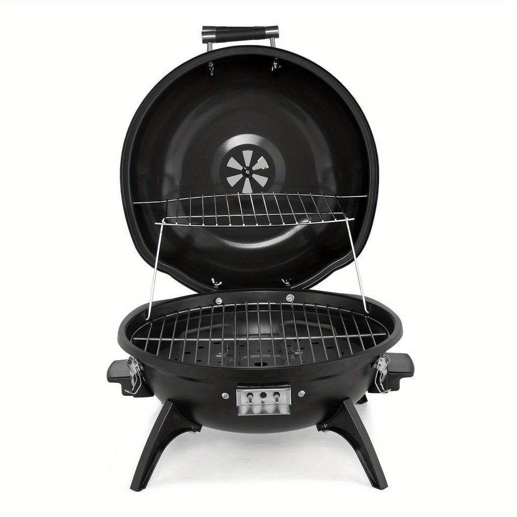 Electric BBQ Grill 1600W Indoor Outdoor Tabletop Grill with Lid Stainless Steel Heating Tube Chrome Grate Cool-Touch Handle —