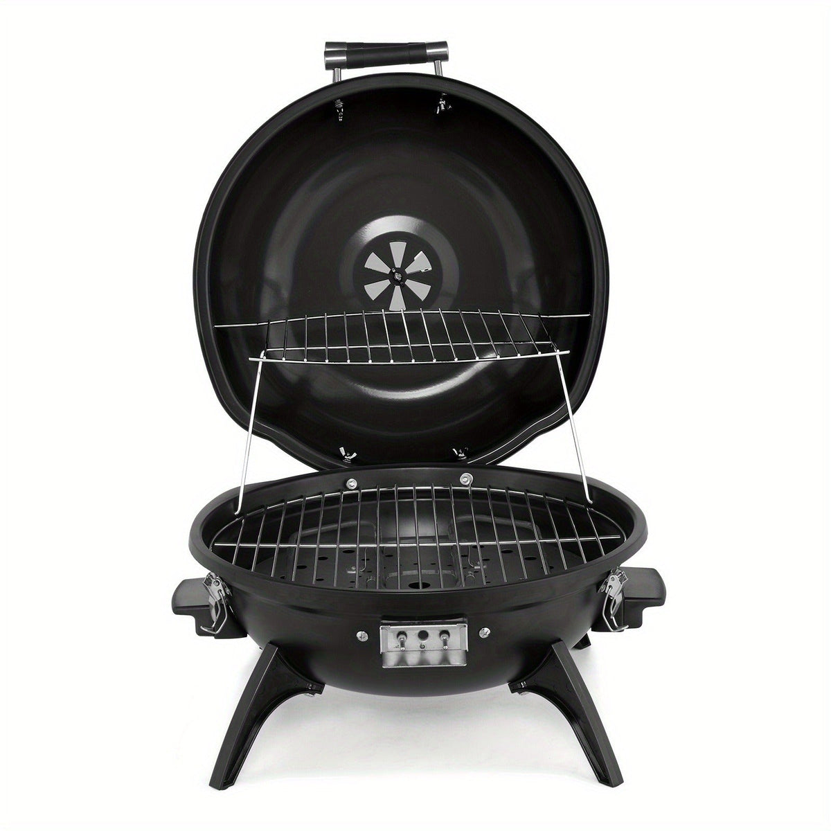 Electric BBQ Grill 1600W Indoor Outdoor Tabletop Grill with Lid Stainless Steel Heating Tube Chrome Grate Cool-Touch Handle —