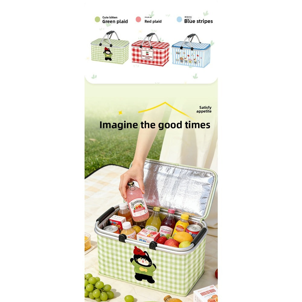 Insulated Picnic Box with Aluminum Frame – Collapsible Thermal Camping Storage Basket for Outdoor Picnic, BBQ — image 9