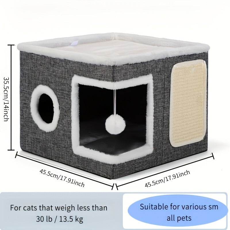 Foldable Gray Cat Condo with Top Platform, Scratch Panel, Openings and Four Cube-Style Options — image 2