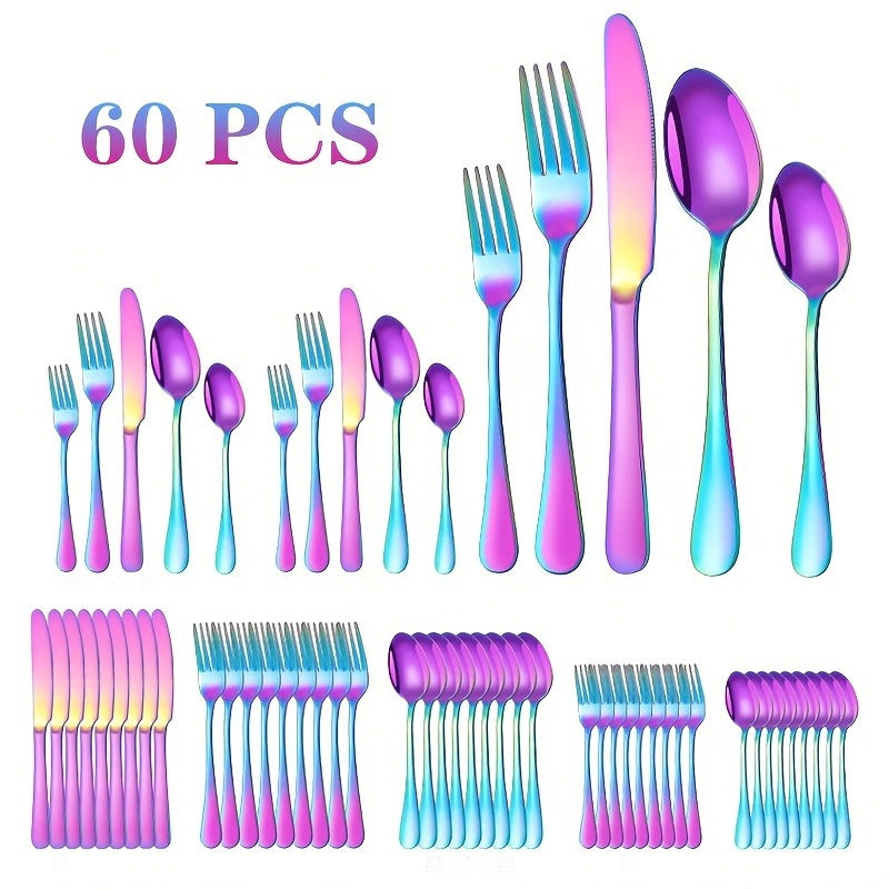 60-Piece Rainbow Flatware Set with Five Utensil Forms in Twelve-Piece Rows for Complete Table Settings — image 6
