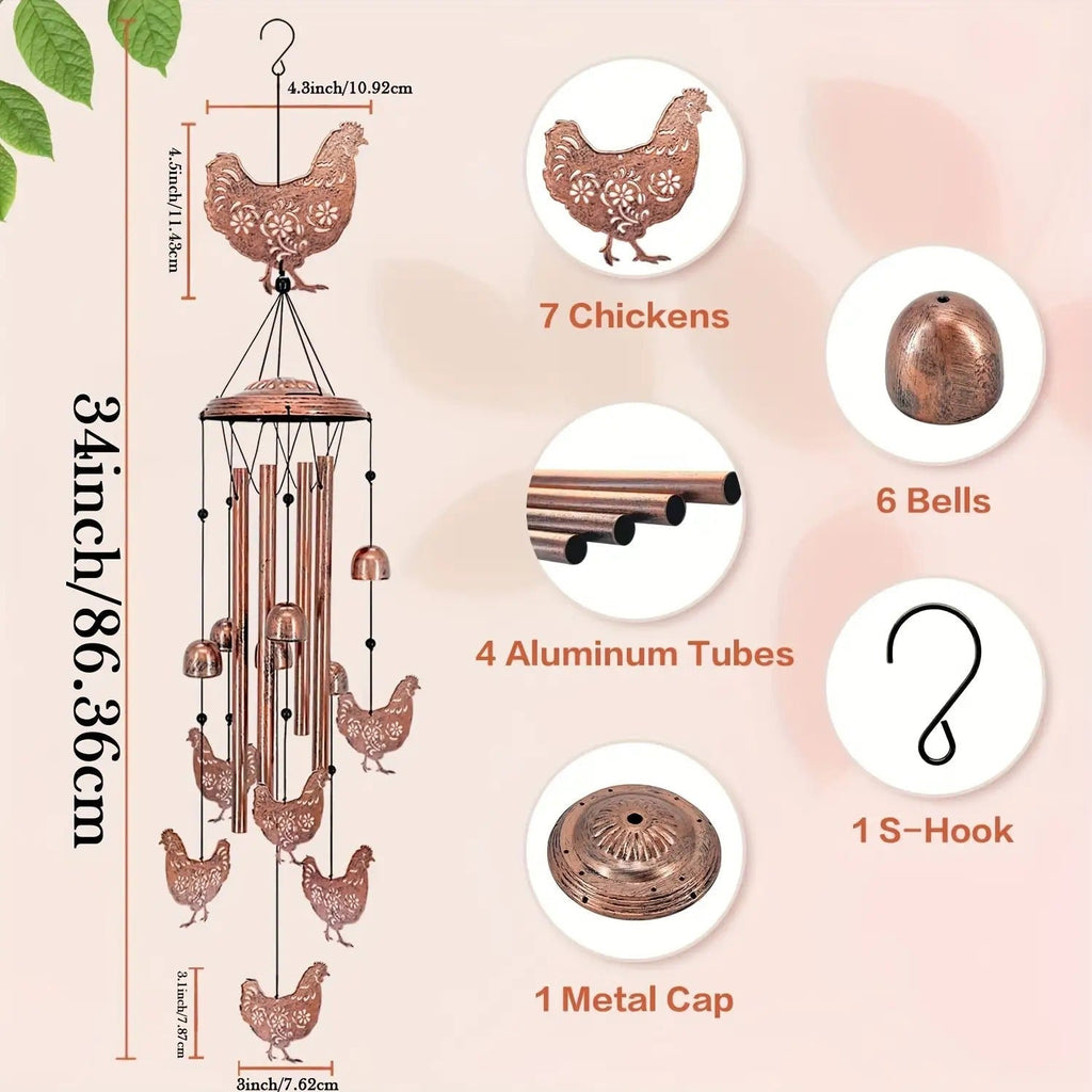Wind Chime Outdoor Chicken Farmhouse Decor – Aluminum Tube Soothing Sound Garden Porch Patio Hanging Ornament — image 6