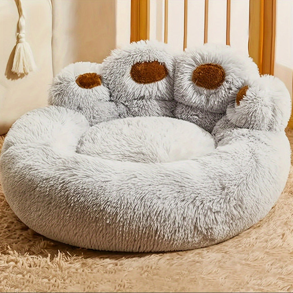 Bear-Paw Round Plush Pet Bed in Coffee, Pink or Gray with Four Weight-Labeled Size Options — image 16