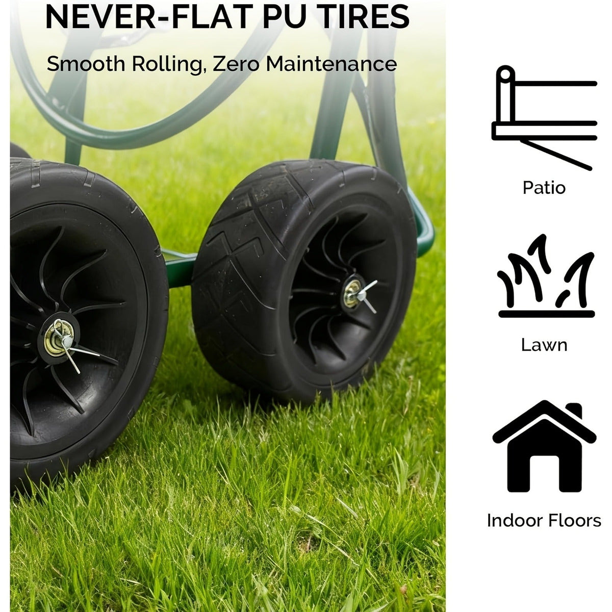 Garden Hose Reel Cart | 250ft Capacity, Heavy-Duty Steel, 4 Wheels & Storage Basket — image 6