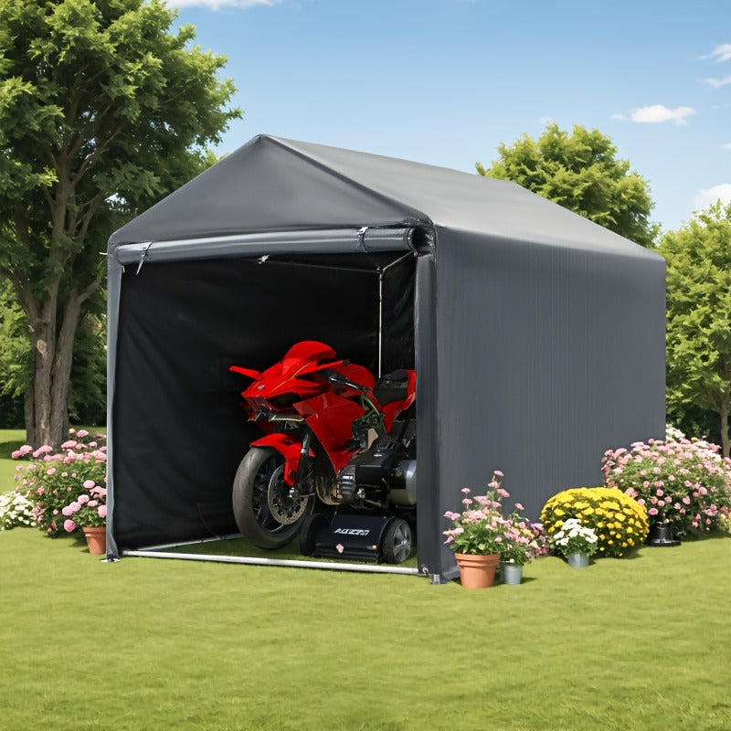 Portable PE-Tarpaulin Outdoor Storage Shelter with Steel Frame in 5 x 7.2 Ft or 6.3 x 8 Ft Sizes — image 8