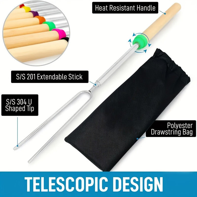 Marshmallow Roasting Sticks 12-Pack Extendable Stainless Steel + Bag, for Grilling, Camping and Outdoor Meals — image 5