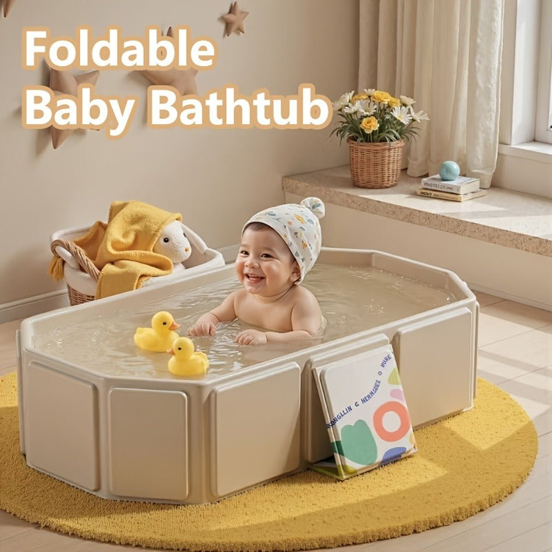 Foldable Baby Bathtub Portable Newborn Infant Tub with Drain Hole, Anti-Slip Base & Durable Multi-Functional Design for Home 