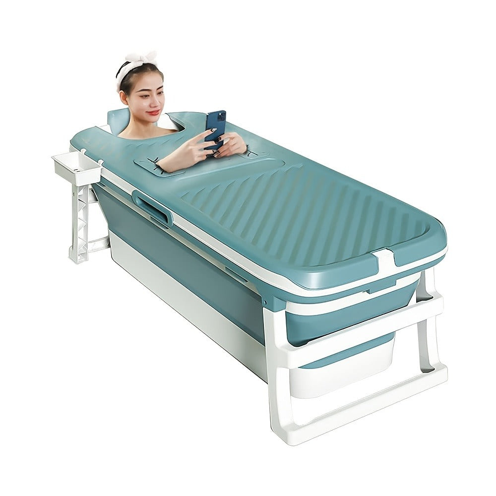 Rectangular Collapsible Adult Soaking Tub in Blue with Rigid Folding Frame, Thermal Cover and Drain Hose — image 6