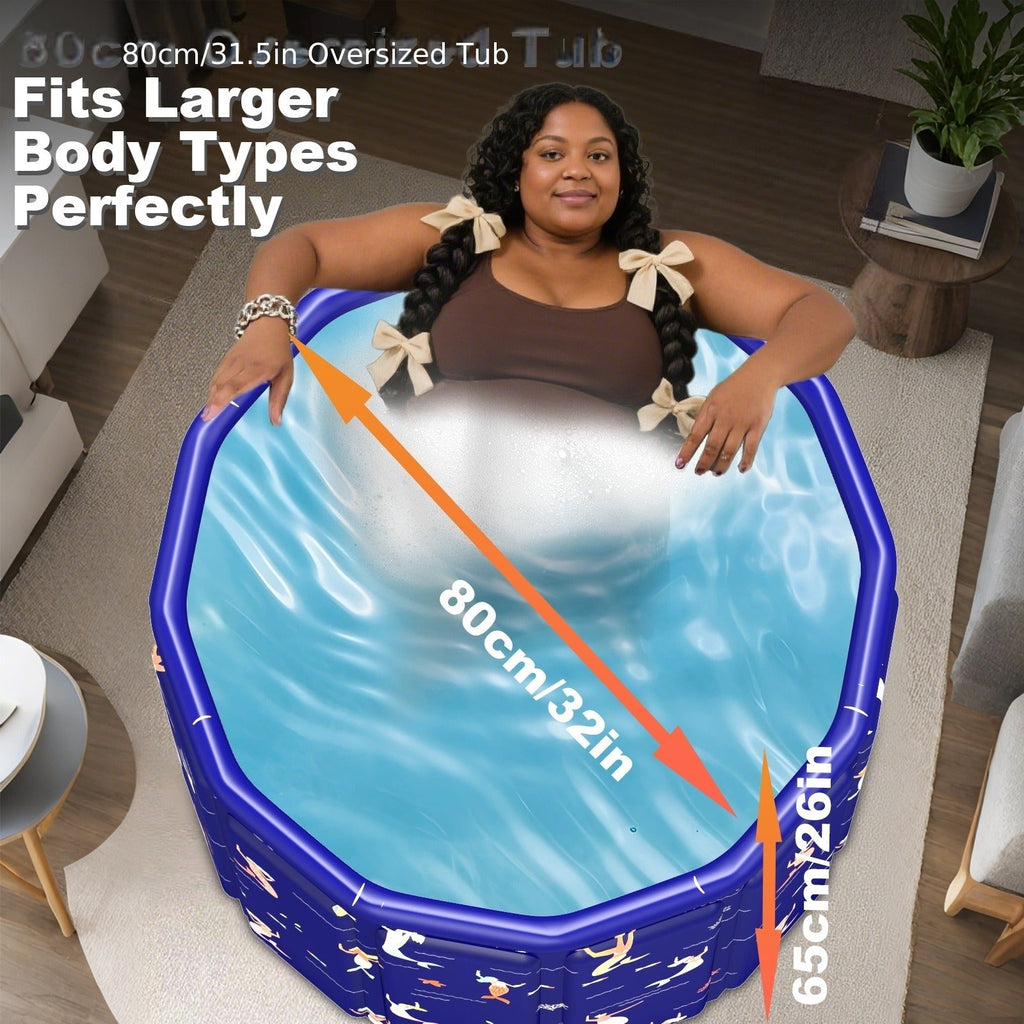 Foldable Bathtub 130 Gallon XL Deep Soak Tub for Adults, Ice Bath & Hot Spa, Indoor Outdoor, One-Piece Fold-Flat Design 31.5"