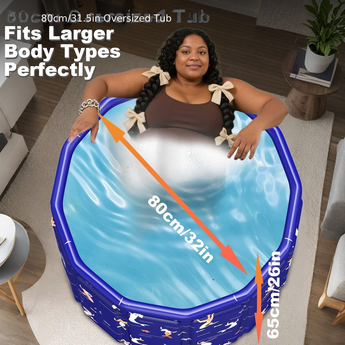 Foldable Bathtub 130 Gallon XL Deep Soak Tub for Adults, Ice Bath & Hot Spa, Indoor Outdoor, One-Piece Fold-Flat Design 31.5"