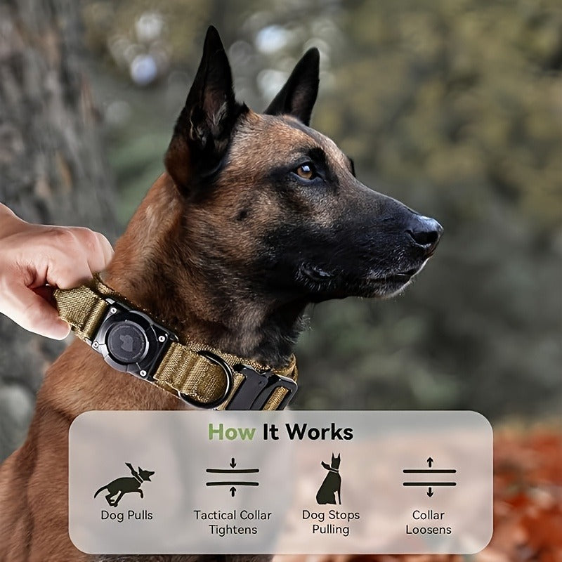 Tactical Dog Collar with Handle and Round Tracker Holder Case in Nine Colors and Sizes M to XL — image 16