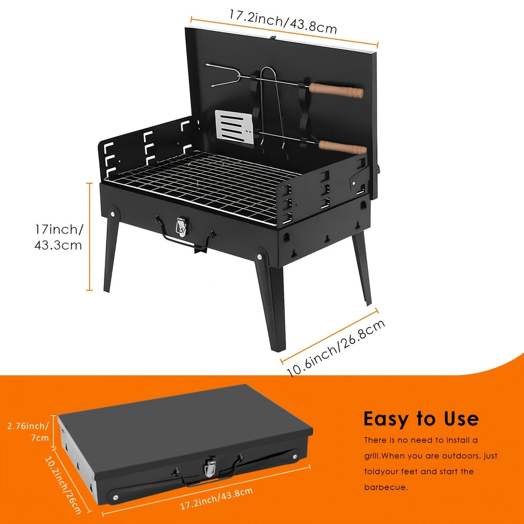 Charcoal Grill Portable BBQ with Hood – Foldable Compact Outdoor Barbecue Grill for Camping Tailgating Picnic Backyard Cookou