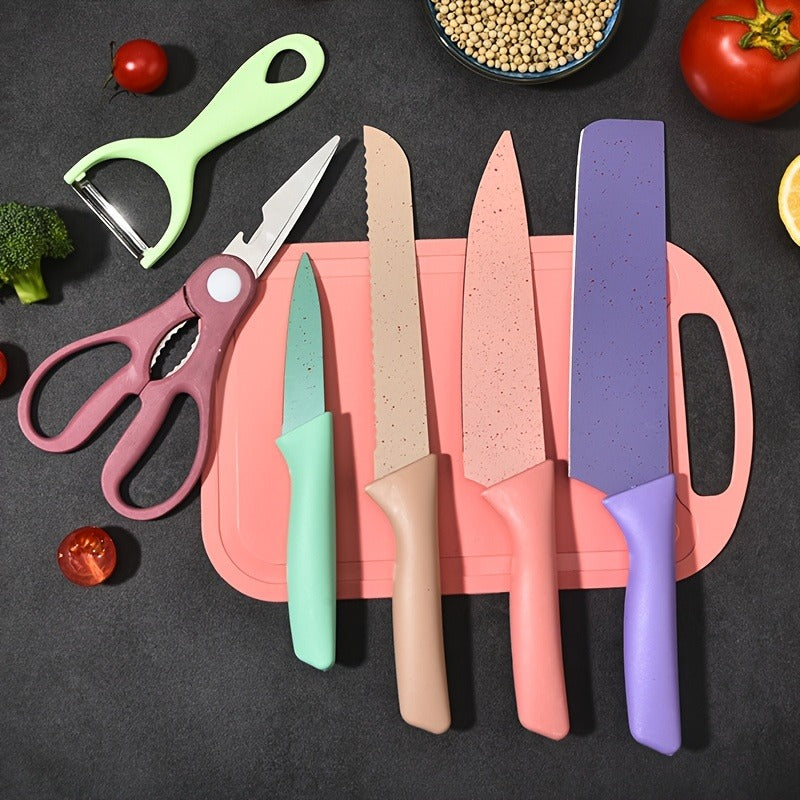 Seven-Piece Kitchen Knife Set with Four Pastel Knives, Kitchen Scissors, Peeler and Cutting Board — image 6