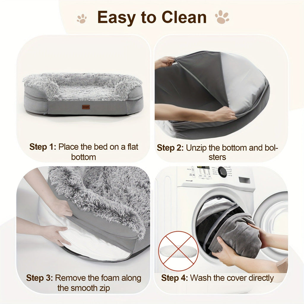 Egg-Crate Foam Dog Bed with Plush Bolsters and Rectangle or Semicircle Large-Size Shape Options — image 10