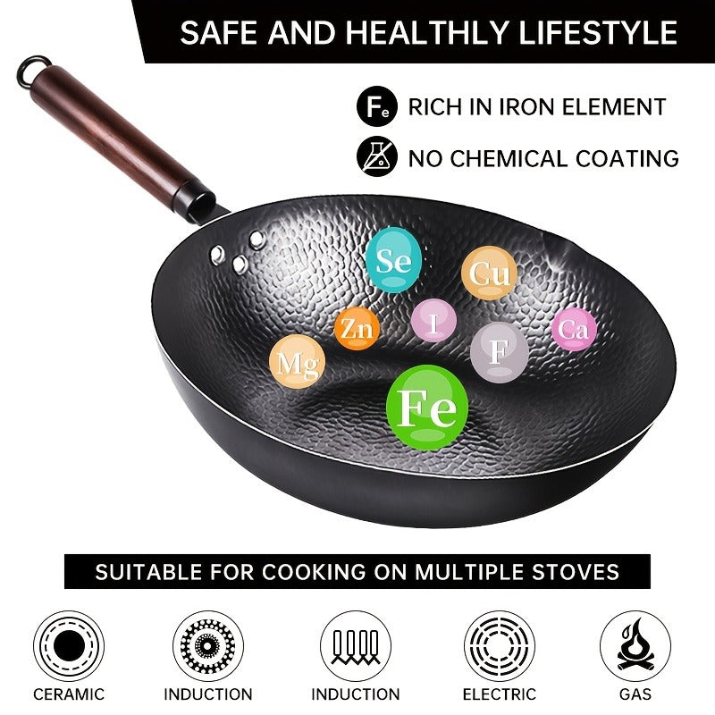 Wok Set Cast Iron 12.6 Inch Nonstick with 13 Accessories, Natural Nonstick No Chemical Coating Stir Fry Pan with Lid & Detach