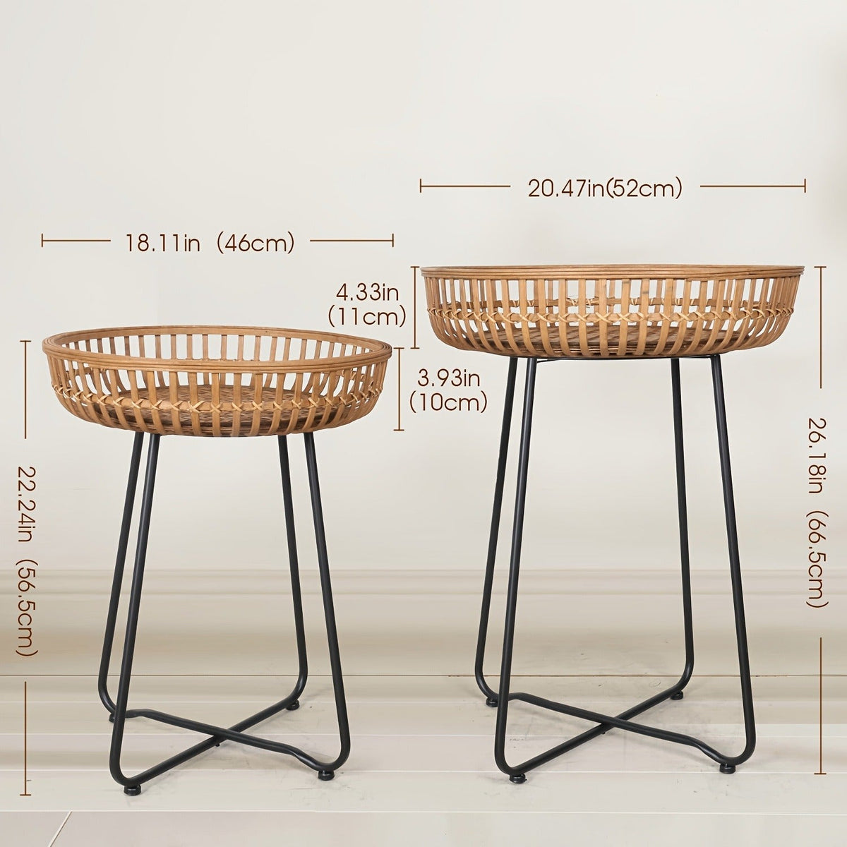 Side Table Rattan Collection with Bamboo-Woven Tops, Metal Bases and 18- or 20.4-Inch Options — image 9