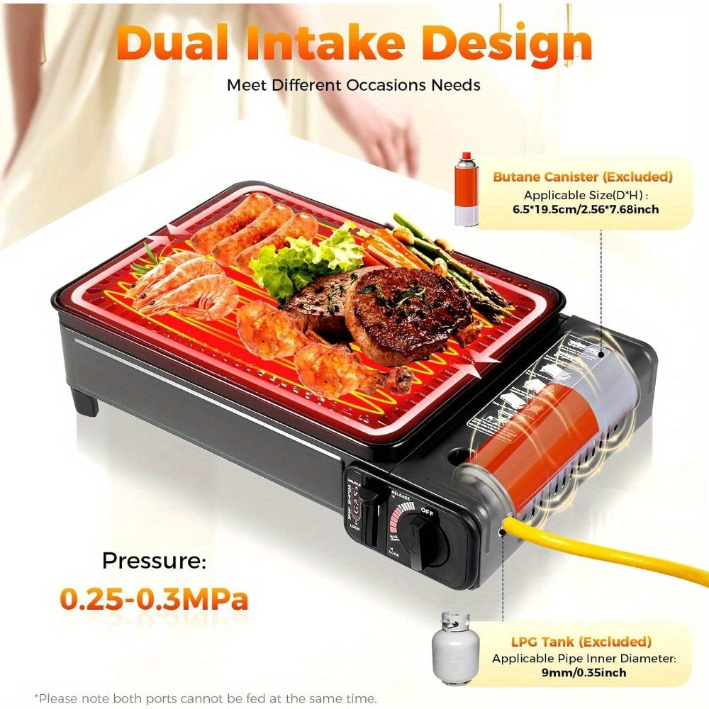 Black Dual-Fuel Tabletop Camping Grill Stove with Butane and LPG Inlets, 41.5 x 28 cm Body and Carrying Case — image 6