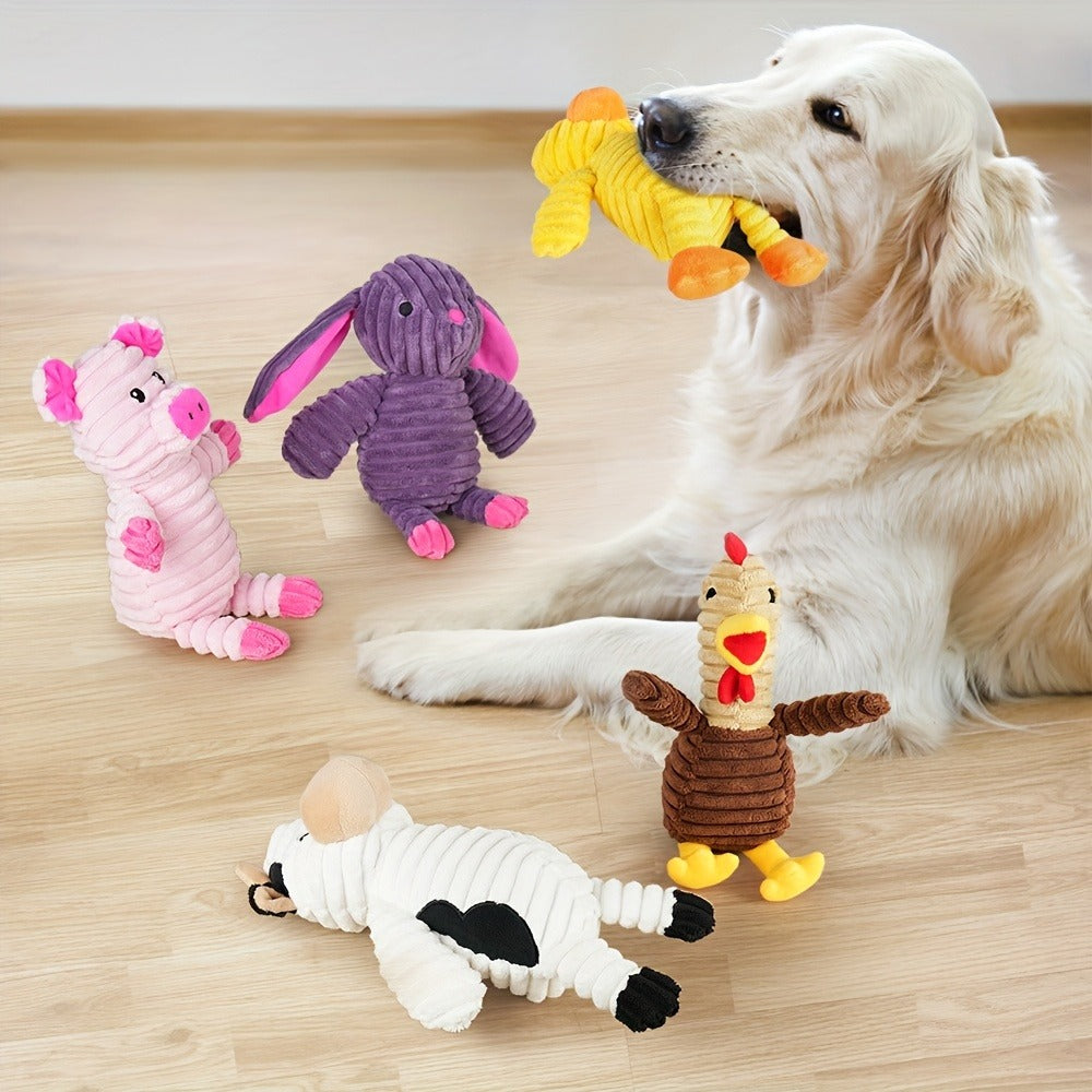 Dog Toys Five-Piece Squeaky Plush Animal Set with Pig, Frog, Elephant, Chicken and Fox Designs — image 4