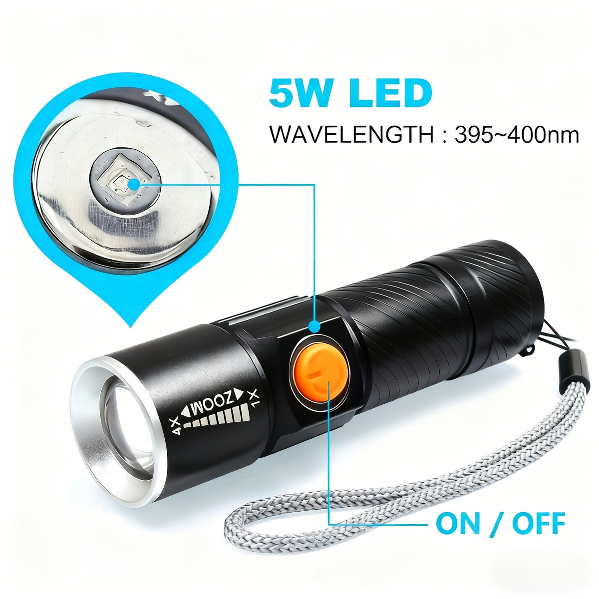 UV Flashlight Black Light 395nm USB Rechargeable - Ultraviolet Torch with 3 Modes for Pet Stain Detection — image 6