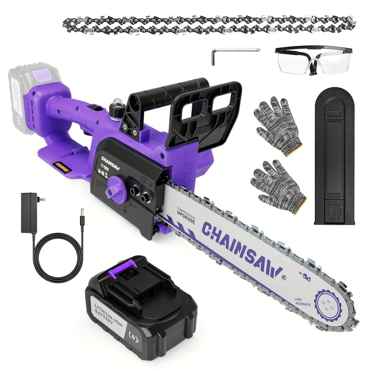 Cordless Brushless Chainsaw with 6- or 12-Inch Bar, One- or Two-Battery Kits in Purple, Green, Teal or Yellow — image 9