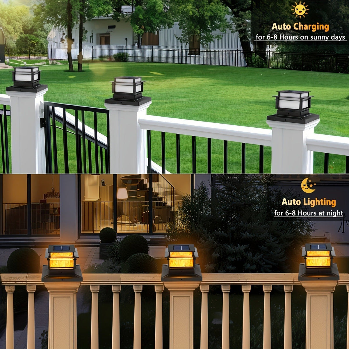 Six-Pack Solar Fence Post Cap Light Set for 4 x 4, 5 x 5 or 6 x 6 Posts with Amber Illumination — image 5
