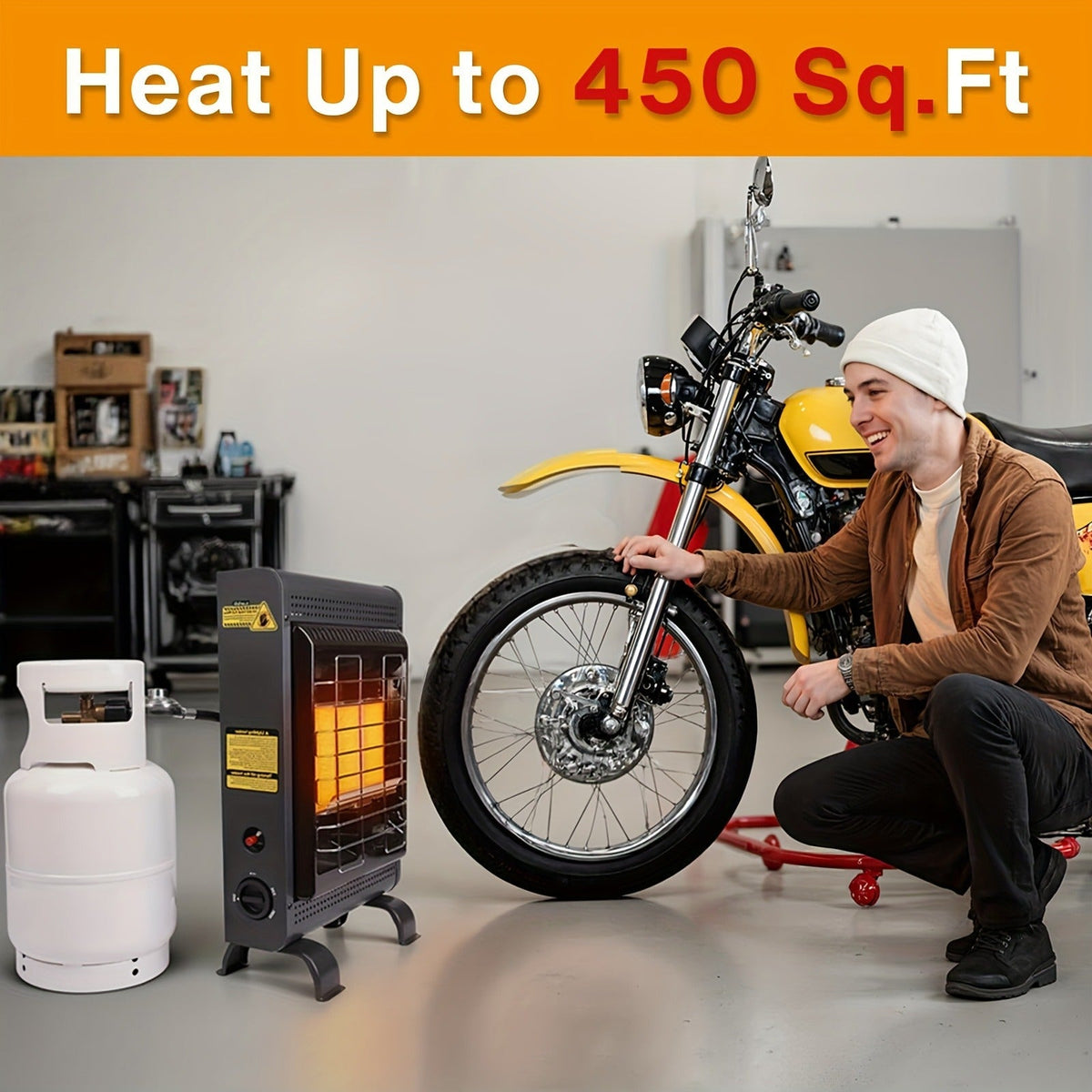 Black Cabinet Propane Heater with Three Heat Settings, Hose, Regulator and 24.4-Inch Pictured Height — image 6
