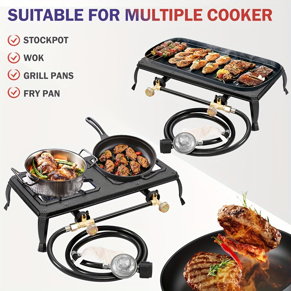Propane Camping Stove High BTU Outdoor Gas Cooker Single or Double Burner CSA Listed Regulator Hose for Garden, Patio and Yar