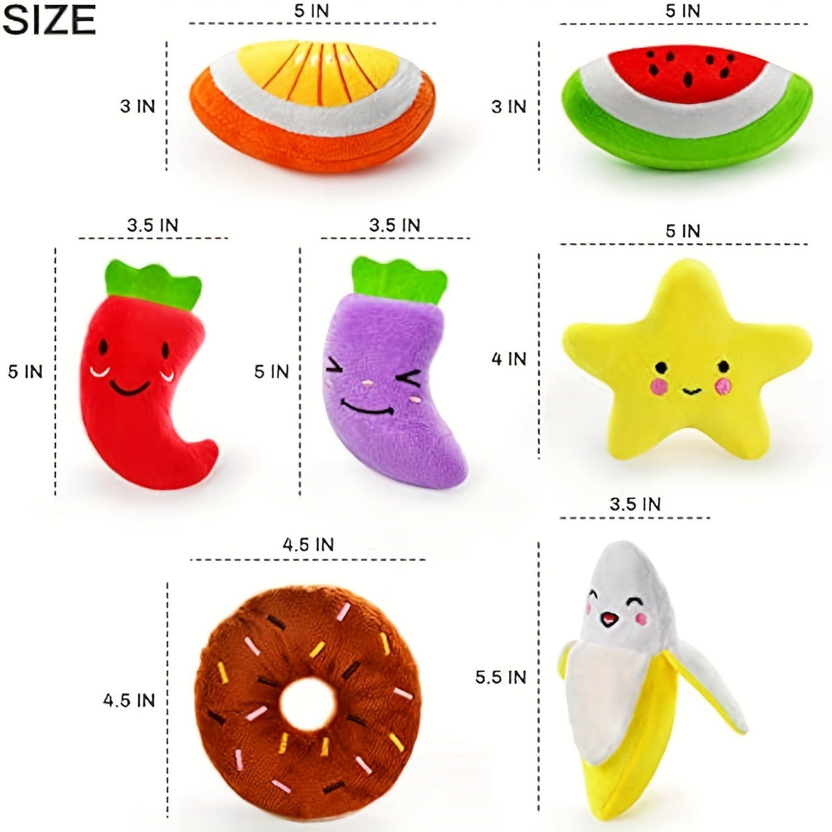 Fourteen-Piece Plush Dog Toy Set with Fruit, Vegetable and Snack Shapes for Supervised Squeaky Play — image 6
