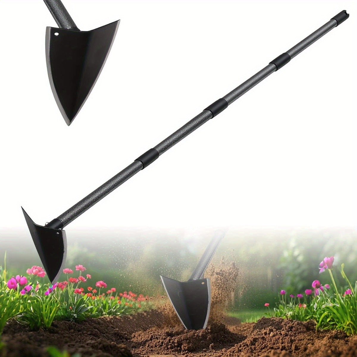 Garden Hoe Triangle Carbon Steel with Adjustable 15-72 Inch Long Handle, Sharp Triangular Blade for Weeding — image 2