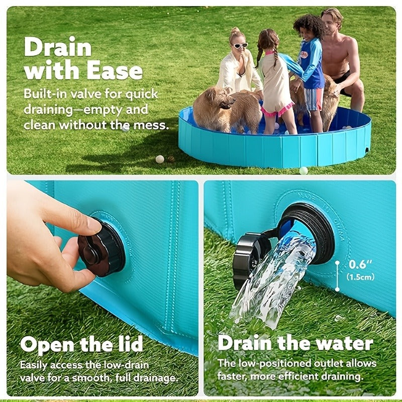 Foldable Dog Pool, Portable Hard Plastic Pet & Kids Swimming Pool, Anti-Slip Collapsible Bathtub for Indoor Outdoor Backyard 