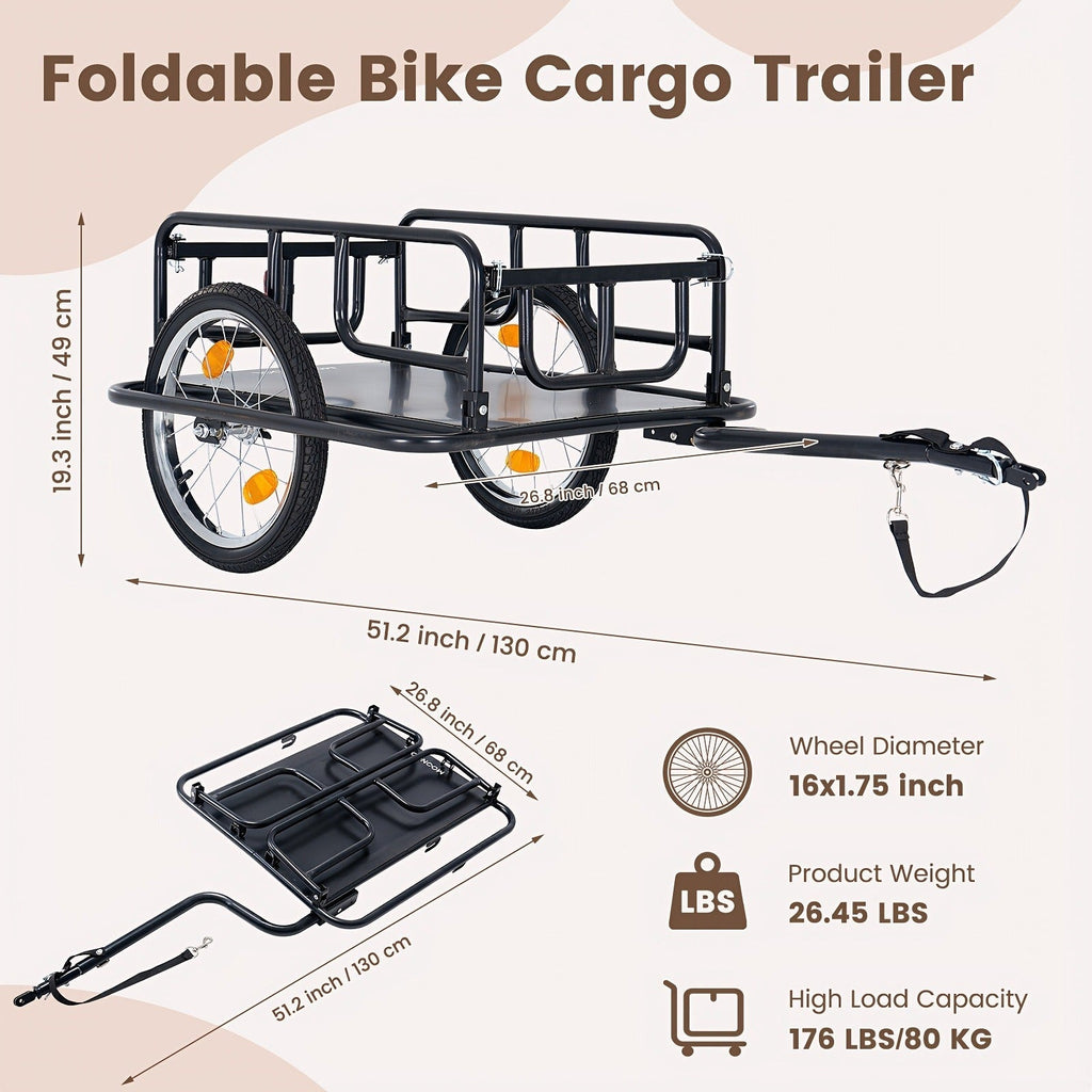 Foldable Bike Cargo Trailer, Bicycle Wagon Cart 176 Lbs Capacity, 16" Wheels, Reinforced Steel — image 6