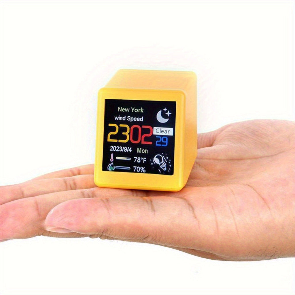 WiFi Weather Station Desktop Clock – Mini Smart Display Temperature Humidity Atmospheric Pressure Wind Speed GIF Animation — 