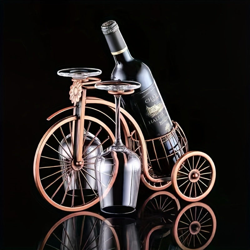 Bicycle-Shaped Tabletop Wine Rack with One Bottle Cradle and Two Stemware Holders in Copper-Tone Finish — image 5
