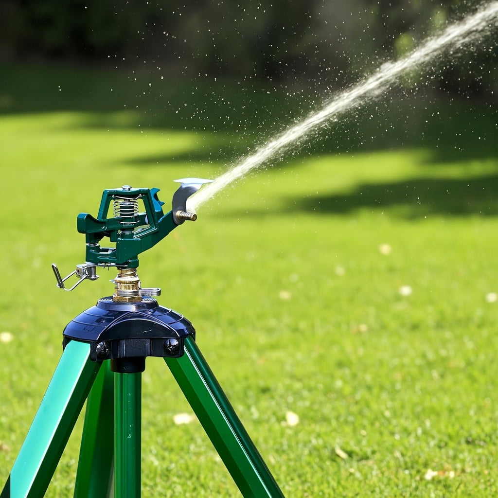 Impact Sprinkler Tripod 360° Zinc Head Lawn Yard Irrigation Flip Lock, for Garden, Lawn and Yard Watering — image 5