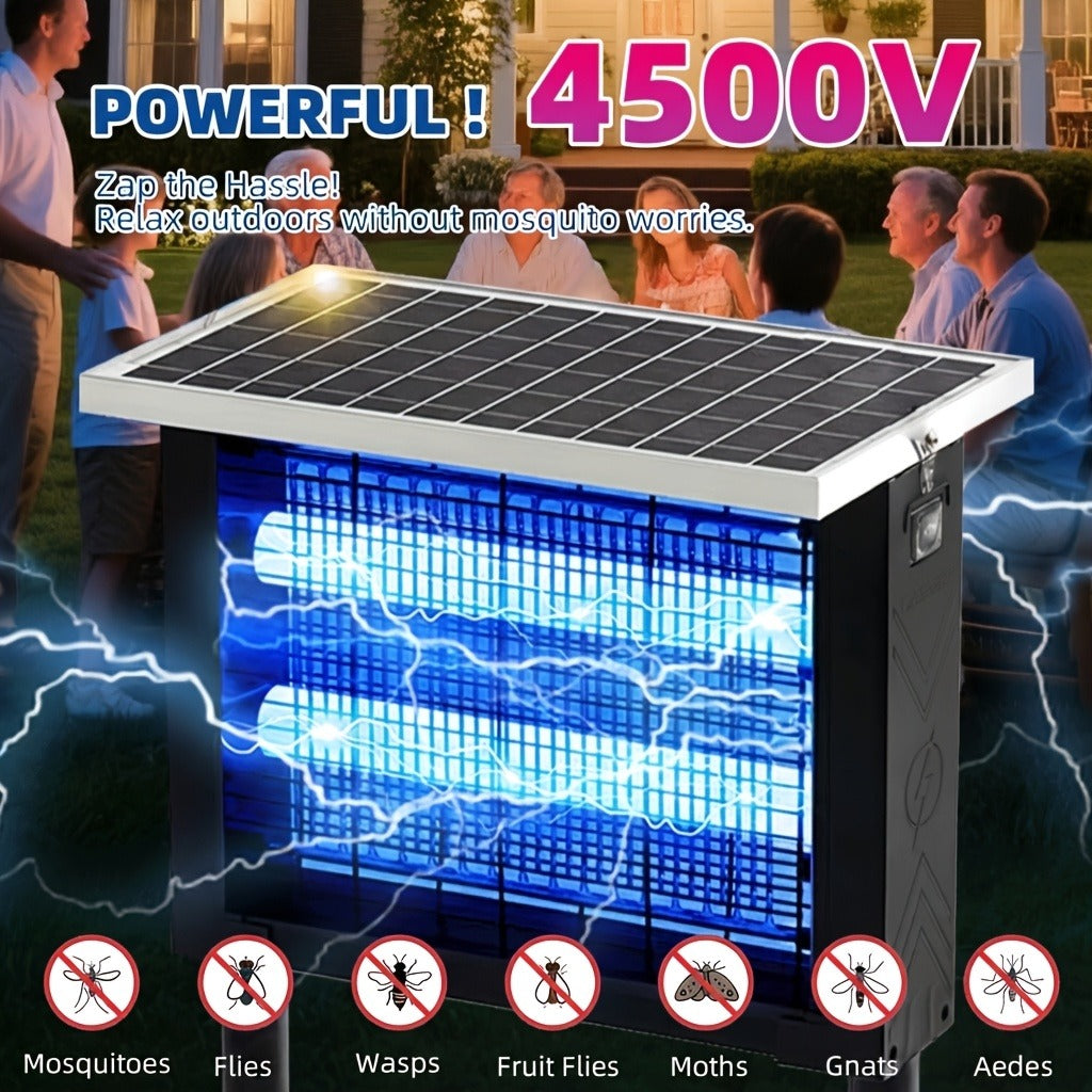 Rectangular Solar Bug Zapper with Blue Grid Light, Panel Top, Ground Stand and Hanging Chain in Black — image 2