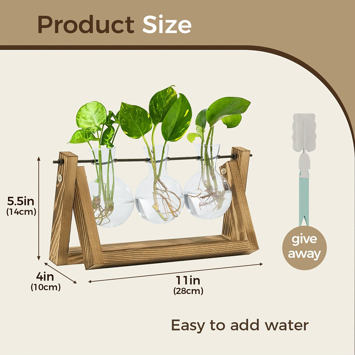 Glass Terrarium Heart Shaped Hydroponic Vase with Wooden Stand – Elegant Plant Propagation Station for Home Decor — image 6